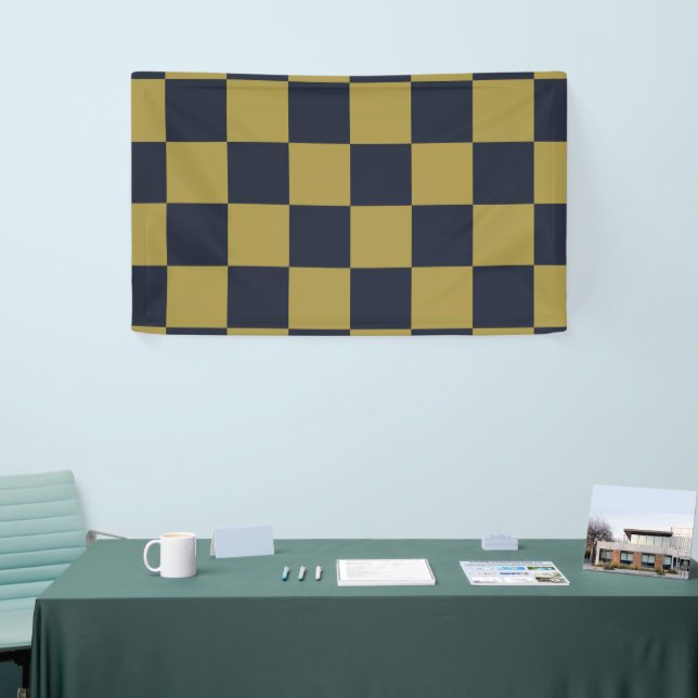 Elegant Gold & Navy Blue Checkered Pattern Banner (Tradeshow)