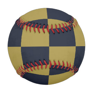 Elegant Gold & Navy Blue Checkered Pattern Baseball