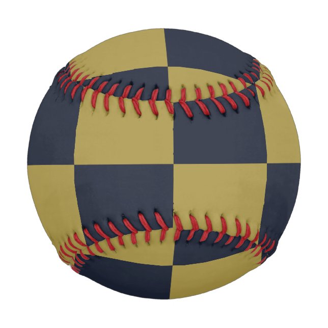 Elegant Gold & Navy Blue Checkered Pattern Baseball (Front)