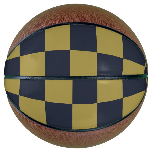 Elegant Gold & Navy Blue Checkered Pattern Basketball
