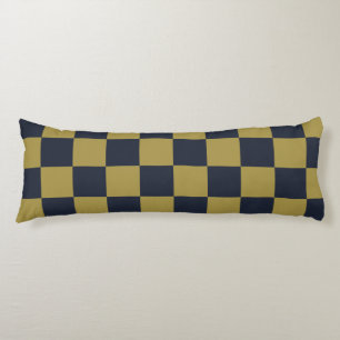 Elegant Gold & Navy Blue Checkered Pattern Body Pillow