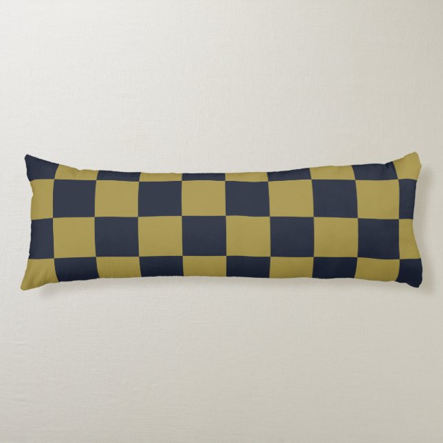 Elegant Gold & Navy Blue Checkered Pattern Body Pillow (Front)