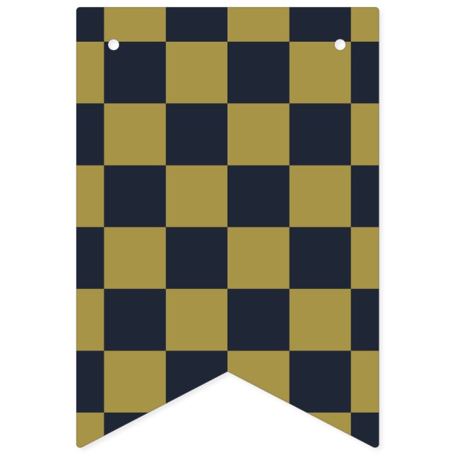 Elegant Gold & Navy Blue Checkered Pattern Bunting Flags (First Flag)