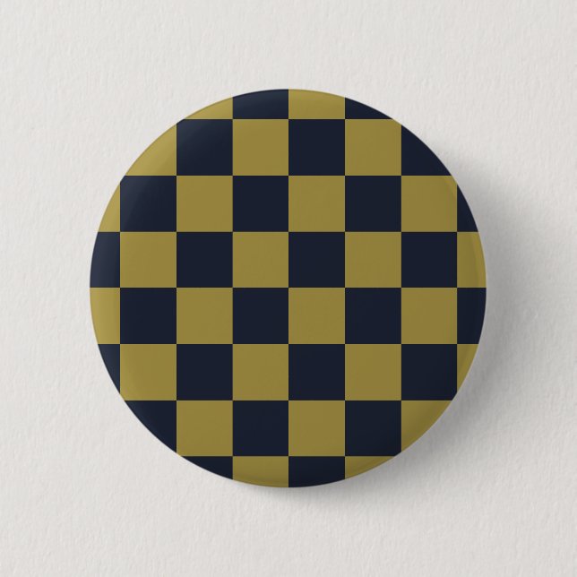 Elegant Gold & Navy Blue Checkered Pattern Button (Front)
