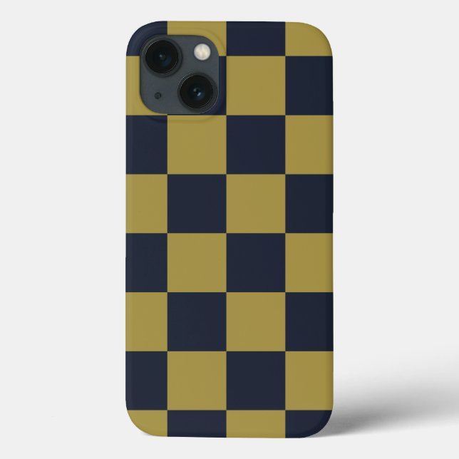 Elegant Gold & Navy Blue Checkered Pattern Case-Mate iPhone Case (Back)