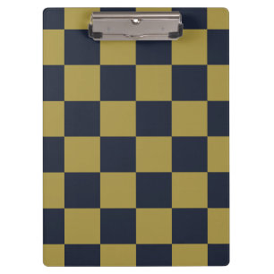 Elegant Gold & Navy Blue Checkered Pattern Clipboard