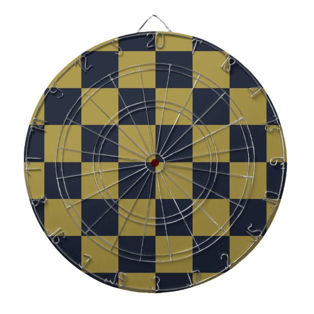 Elegant Gold & Navy Blue Checkered Pattern Dart Board (Front)