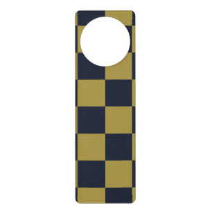 Elegant Gold & Navy Blue Checkered Pattern Door Hanger