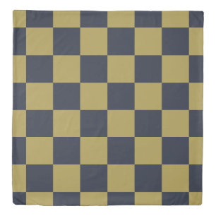 Elegant Gold & Navy Blue Checkered Pattern Duvet Cover