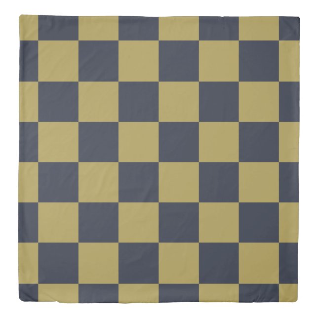 Elegant Gold & Navy Blue Checkered Pattern Duvet Cover (Front)