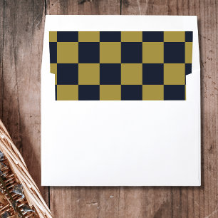 Elegant Gold & Navy Blue Checkered Pattern Envelope Liner