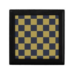 Elegant Gold & Navy Blue Checkered Pattern Gift Box
