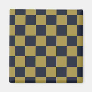 Elegant Gold & Navy Blue Checkered Pattern Magnet