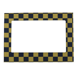 Elegant Gold & Navy Blue Checkered Pattern Magnetic Frame