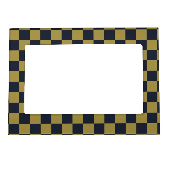 Elegant Gold & Navy Blue Checkered Pattern Magnetic Frame (Front)