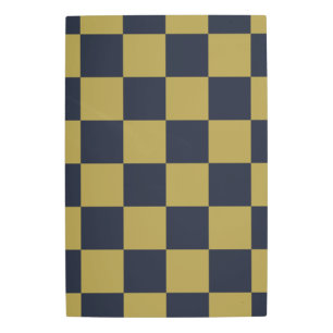 Elegant Gold & Navy Blue Checkered Pattern Metal Print