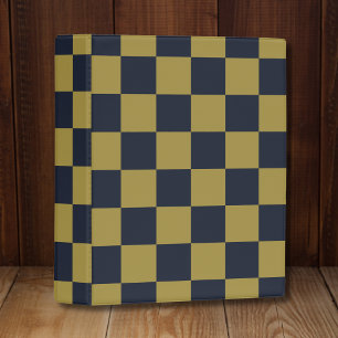 Elegant Gold & Navy Blue Checkered Pattern Mini Binder