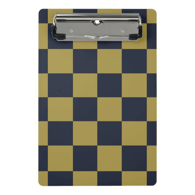 Elegant Gold & Navy Blue Checkered Pattern Mini Clipboard (Front)