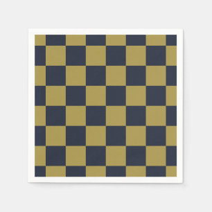 Elegant Gold & Navy Blue Checkered Pattern Napkins