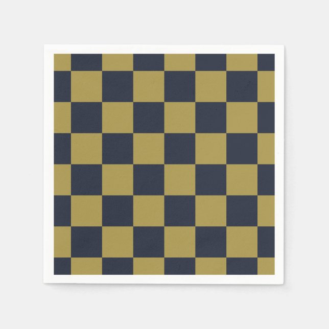 Elegant Gold & Navy Blue Checkered Pattern Napkins (Front)