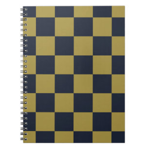 Elegant Gold & Navy Blue Checkered Pattern Notebook