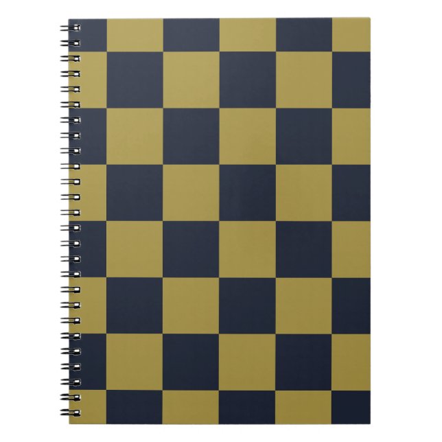 Elegant Gold & Navy Blue Checkered Pattern Notebook (Front)