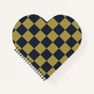 Elegant Gold & Navy Blue Checkered Pattern Notebook