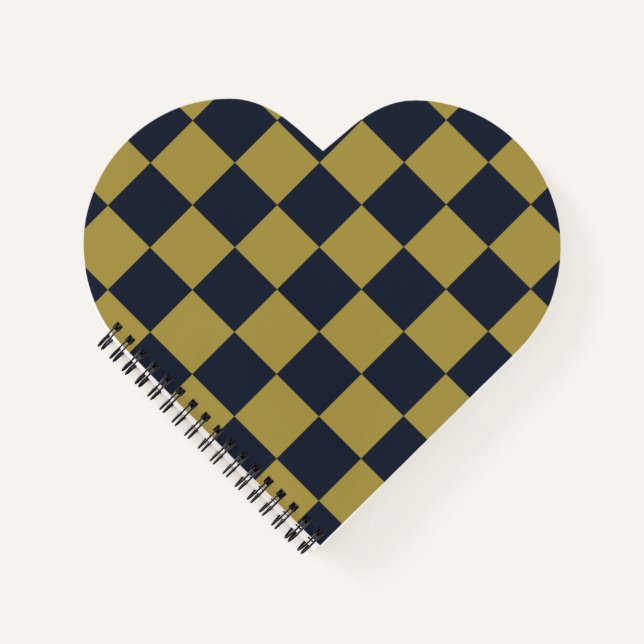 Elegant Gold & Navy Blue Checkered Pattern Notebook (Front)