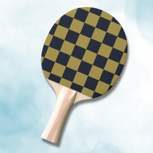 Elegant Gold & Navy Blue Checkered Pattern Ping Pong Paddle