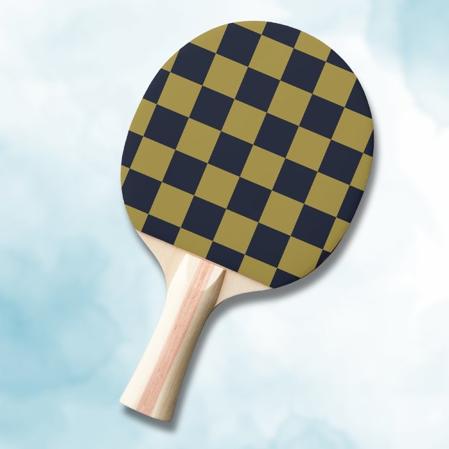 Elegant Gold & Navy Blue Checkered Pattern Ping Pong Paddle (Creator Uploaded)