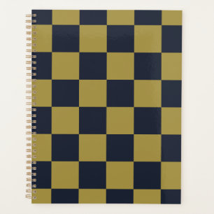 Elegant Gold & Navy Blue Checkered Pattern Planner