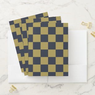 Elegant Gold & Navy Blue Checkered Pattern Pocket Folder