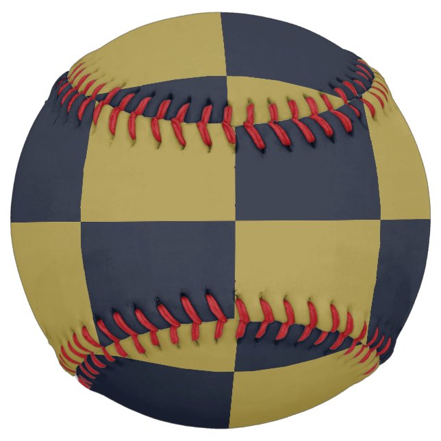 Elegant Gold & Navy Blue Checkered Pattern Softball (Front)