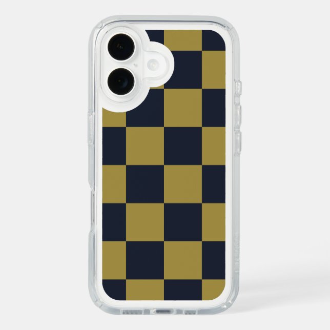 Elegant Gold & Navy Blue Checkered Pattern Speck iPhone Case (Front)