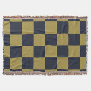 Elegant Gold & Navy Blue Checkered Pattern Throw Blanket