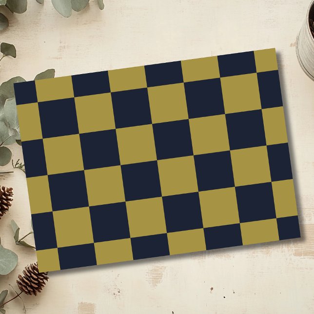 Elegant Gold & Navy Blue Checkered Pattern Tissue Paper (Creator Uploaded)