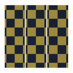 Elegant Gold & Navy Blue Checkered Pattern Triptych