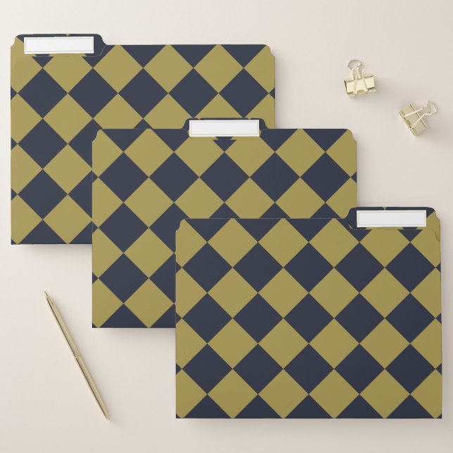 Elegant Gold & Navy Blue Diamond Pattern File Folder (Set)