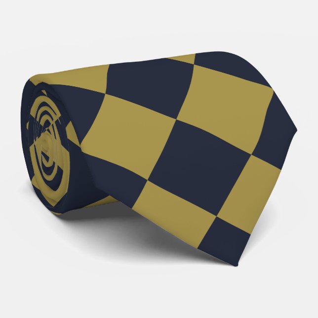 Elegant Gold & Navy Blue Diamond Pattern Neck Tie (Rolled)