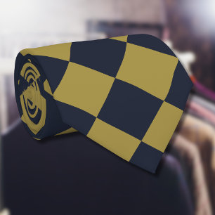 Elegant Gold & Navy Blue Diamond Pattern Neck Tie