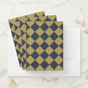 Elegant Gold & Navy Blue Diamond Pattern Pocket Folder
