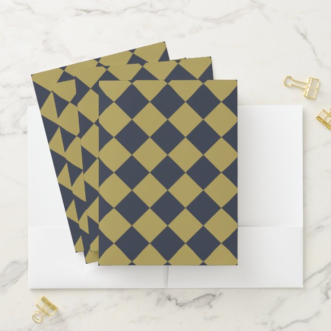 Elegant Gold & Navy Blue Diamond Pattern Pocket Folder (In Situ)
