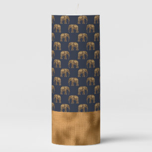 Elegant Gold Navy Blue Elephant Jungle Chic Pillar Candle