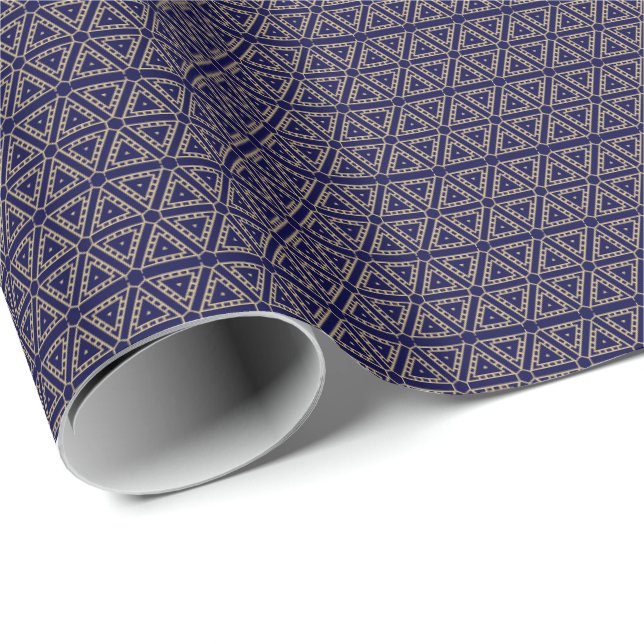 Elegant gold navy blue geometric pattern modern wrapping paper (Roll Corner)