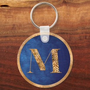 Elegant Gold & Navy Blue Personalized Monogram Keychain
