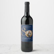 Elegant Gold Navy Blue Photo 80th Birthday 
