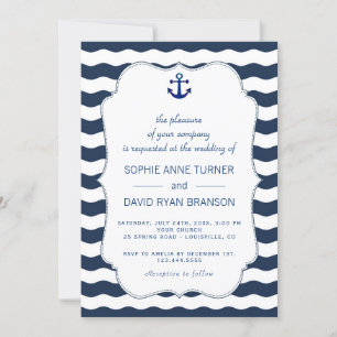 Elegant Gold Navy Blue Pink Flowers Bloom Wedding Invitation