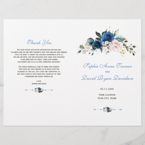 Elegant Gold Navy Blue Pink Flowers Program Flyer
