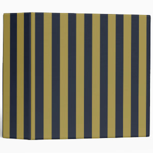 Elegant Gold & Navy Blue Vertical Stripes 3 Ring Binder