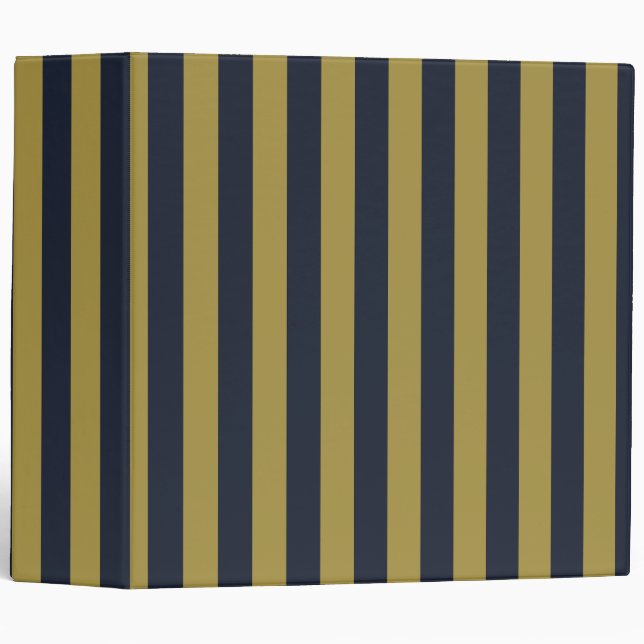 Elegant Gold & Navy Blue Vertical Stripes 3 Ring Binder (Front/Spine)